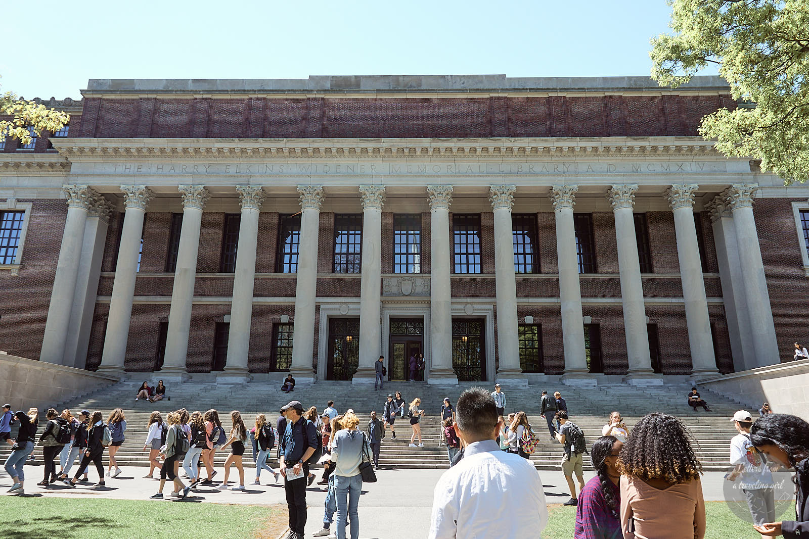 Harvard library with students
